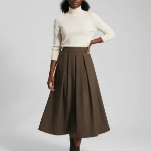Jupe Plissée Kaki Évasée Élégante