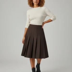 Jupe Plissée marron midi élégante raffinée