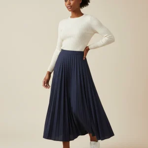 Jupe Plissée bleue marine taille haute élégante