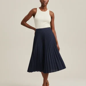 Jupe Plissée bleu marine midi élégante