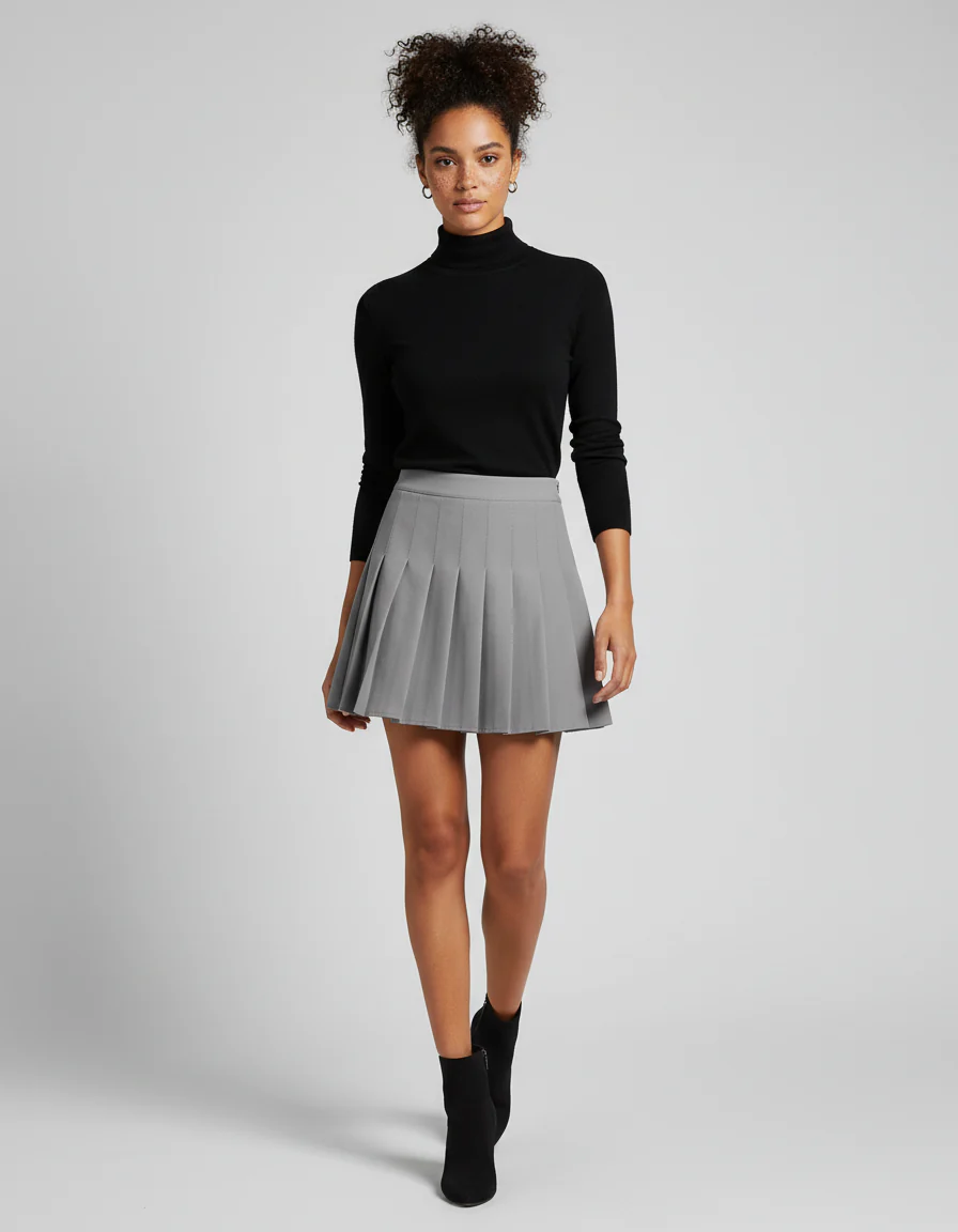 Jupe Plissée grise mini Preppy raffinée délicate