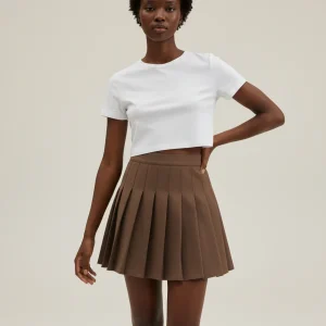 Jupe Plissée marron mini preppy raffinée