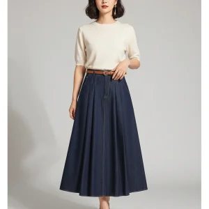 jupe jean plissée longue