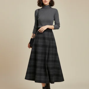 Jupe Plissée Carreaux Tricotée élégante