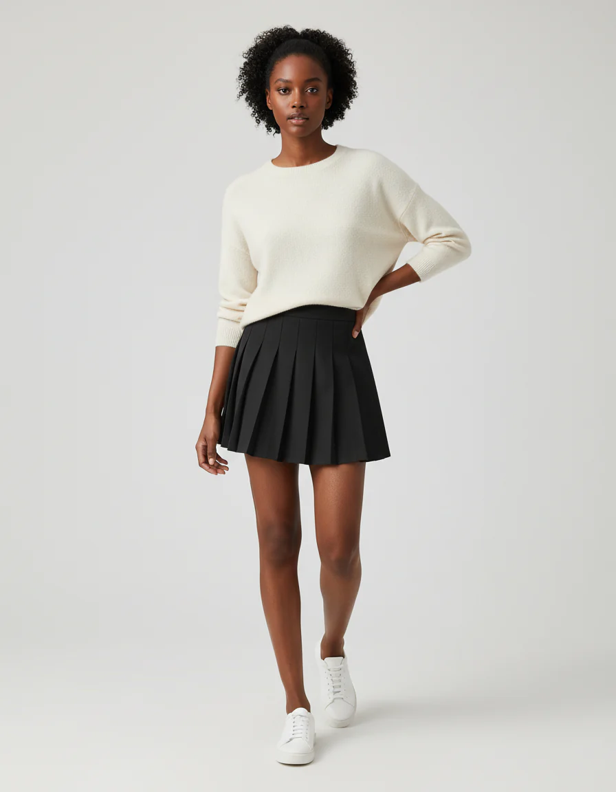 Jupe Plissée noire mini chic chaleureuse