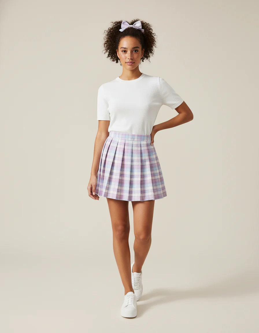 Jupe Plissée Plaid Pastel Chic
