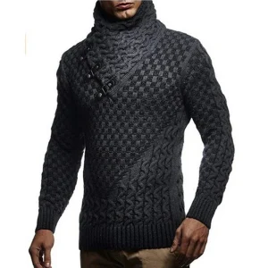 Knitted Sweater Homme | Pull Tricoté à Motif Zopfmuster Moderne et Col Montant