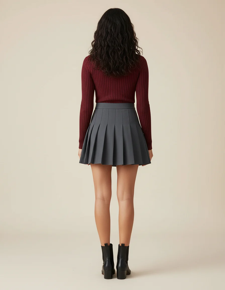 Jupe Plissée Grise Taille Haute Chic raffinée – Image 2