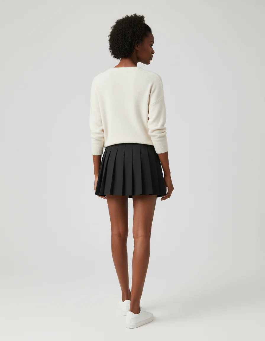 Jupe Plissée noire mini chic chaleureuse – Image 2