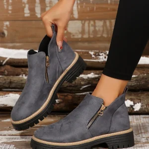 Boots Femme | Bottines Zippées avec Semelle Robuste pour l’Automne-Hiver