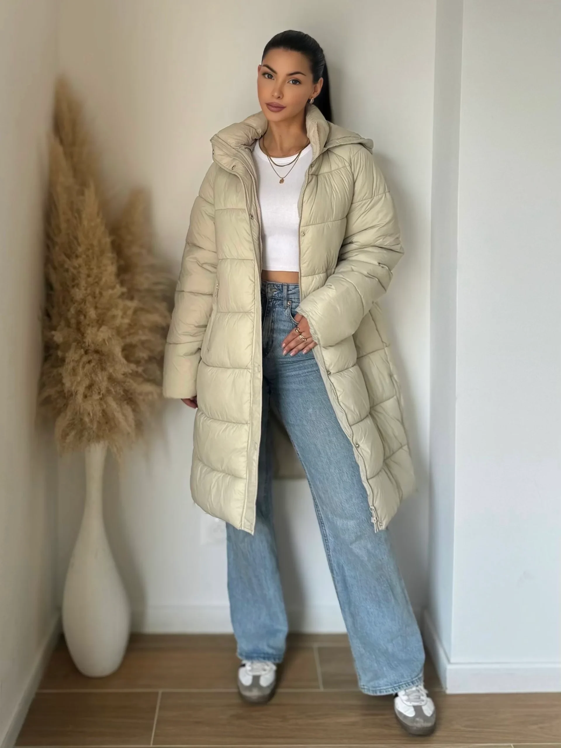 Doudoune oversize longue beige – tendance hiver – Image 2