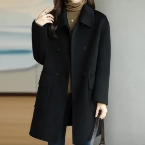 Anaïs | Manteau Femme Double Boutonnage à Col Revers Couleur Unie