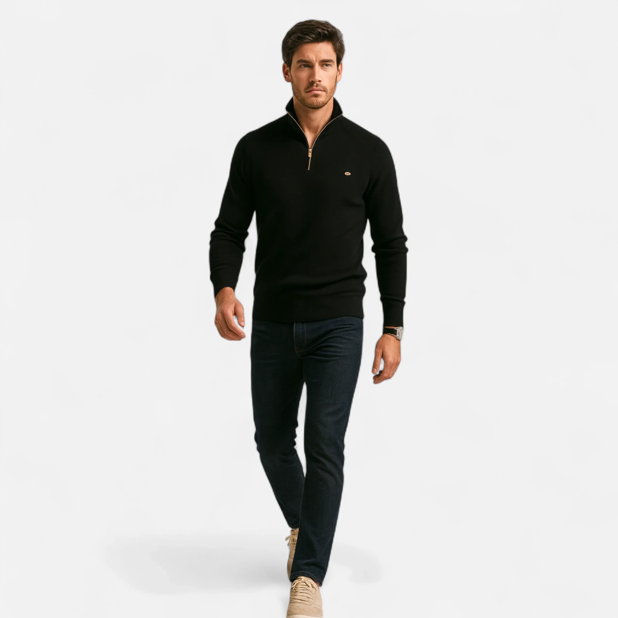 Calen | Pull Homme Col Montant Zippé en Coton Tricot Raffiné – Image 4