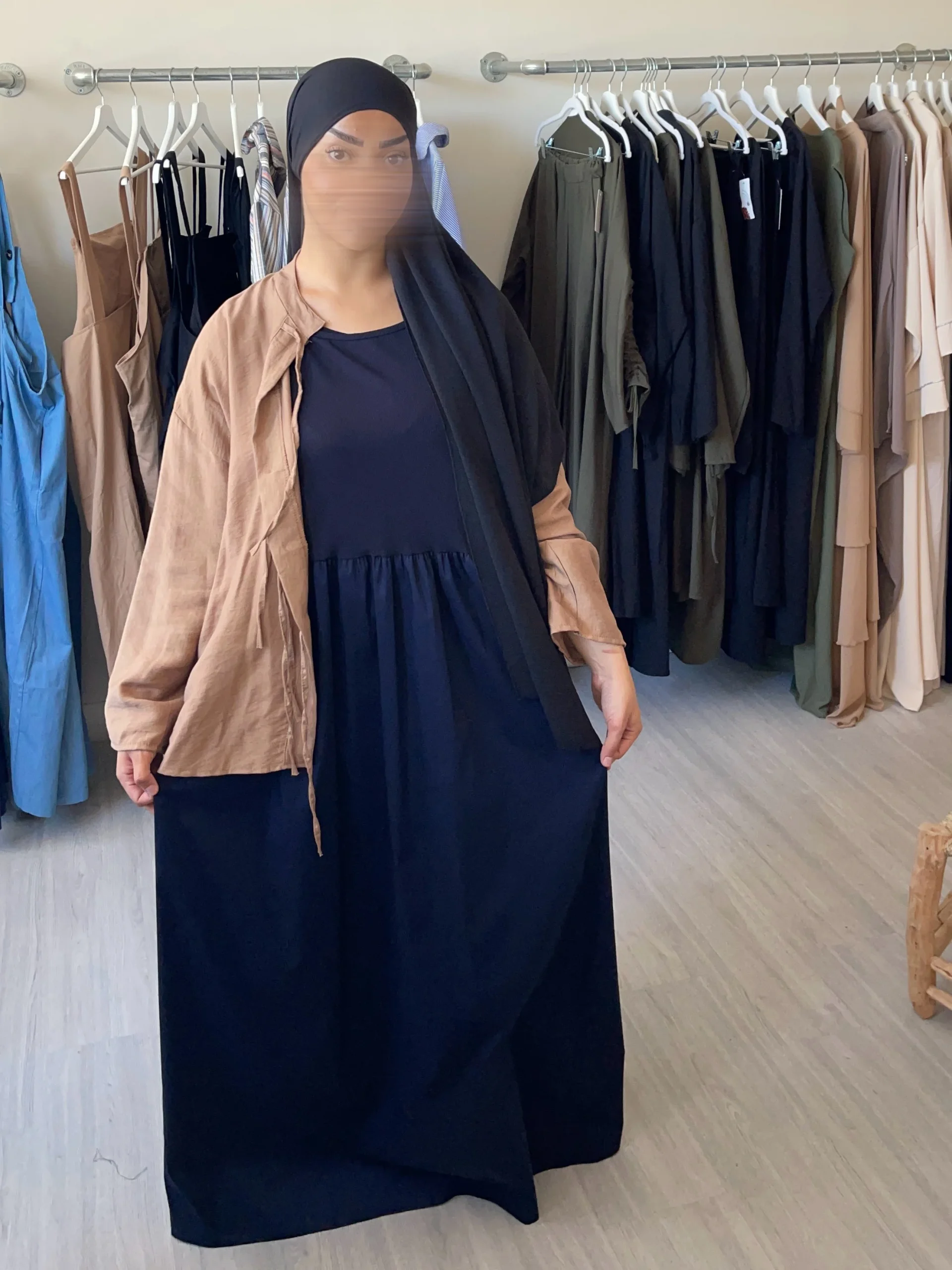 ROBE BI-MATIERE BLEUE MARINE – Image 2