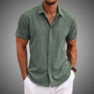 Lorenz | Chemise Casual Homme en Coton et Lin à Manches Courtes, Col Revers et Boutonnée