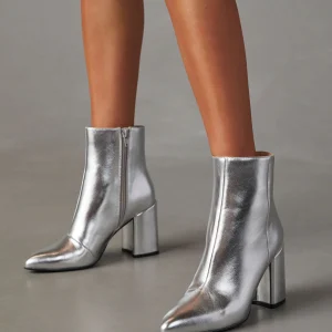 Anary | Bottines Métalliques Argentées à Talons Épais pour Femmes