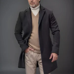 Cayden – Manteau Homme Classique Regular Fit, Mi-Long, Simple Boutonnage avec Revers et Poches Latérales