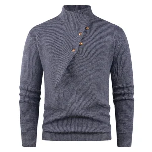 Pull Homme Asymétric-Collar | Pull Tricoté à Col Asymétrique avec Boutons en Bois