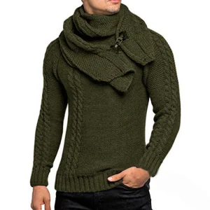 Knitted Sweater Homme | Pull Tricoté avec Écharpe Chic