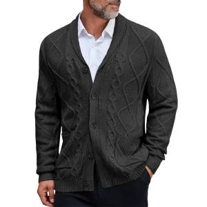 Men’s Chunky Knit Jacket | Gilet Homme en Gros Tricot avec Zopfs motif et Poches Pratiques
