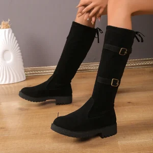 Oriane | Bottes Hautes Femme Noires à Talon Bas & Silhouette Classique
