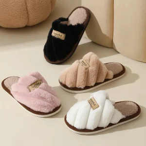Monique | Chaussons Femme Ouverts en Peluche Douce avec Coussin Moelleux & Confort d’Intérieur