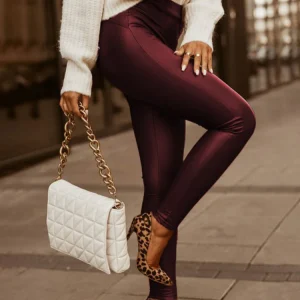 Pantalon Skinny Taille Haute en Similicuir Femme