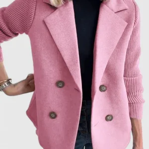 Blazer Femme Élégant à Manches Tricot | Coupe Moderne à Double Boutonnage
