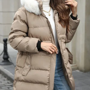 Gislaine | Doudoune Femme Zippée avec Capuche en Fourrure | Veste Hiver Chaude Matelassée