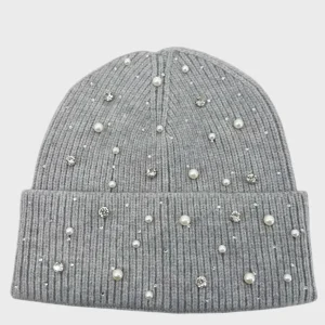 Bonnet en laine avec perles et strass brillant – Bonnet chic et chaud pour femme