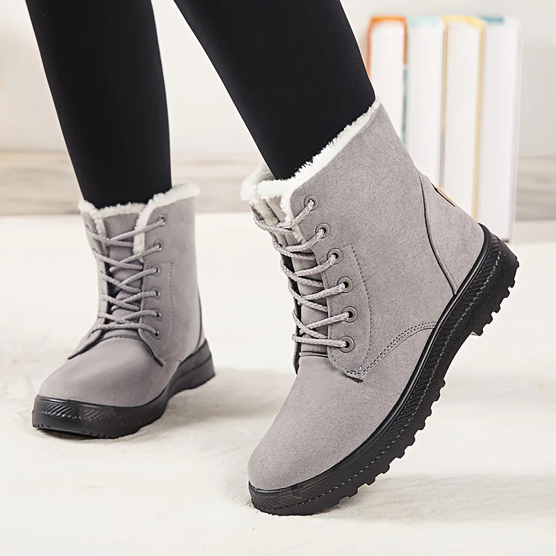 Aurivine | Bottes Hiver Femme à Lacets avec Doublure Chaude & Semelle Plate Confort