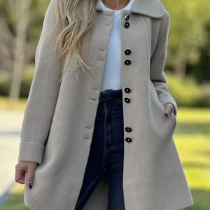 Lucette | Manteau Femme Effet Laine, Coupe Cintrée, Mi-Long, Boutons Classiques