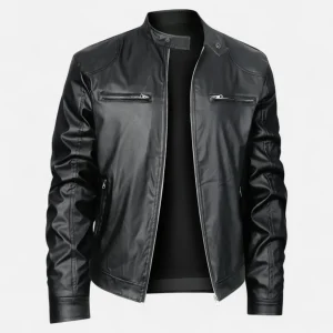 Alden | Veste Homme Style Moto Aspect Cuir avec Fermeture Zippée