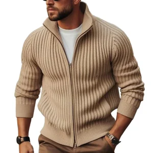 Aidan | Cardigan Homme Zippé Côtelé avec Col Montant
