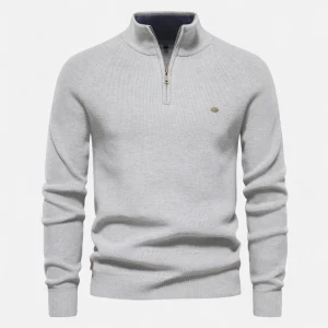 Calen | Pull Homme Col Montant Zippé en Coton Tricot Raffiné