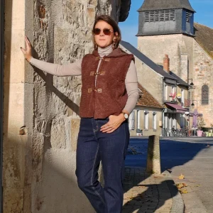 Gilet effet moutons sans manche choco/écru