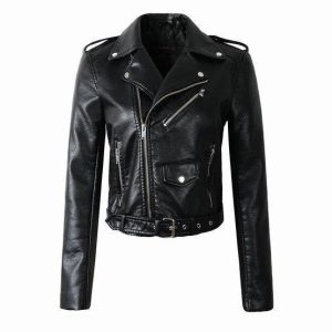 Alézia | Veste Biker Femme Unie avec Fermeture Asymétrique, Poches Zippées et Ceinture Taille